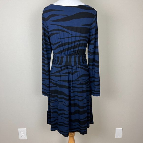 Boden Abigail Dress 6P Navy Blue Zebra Pattern Jersey Stretch Knit Long Sleeve - Picture 8 of 13